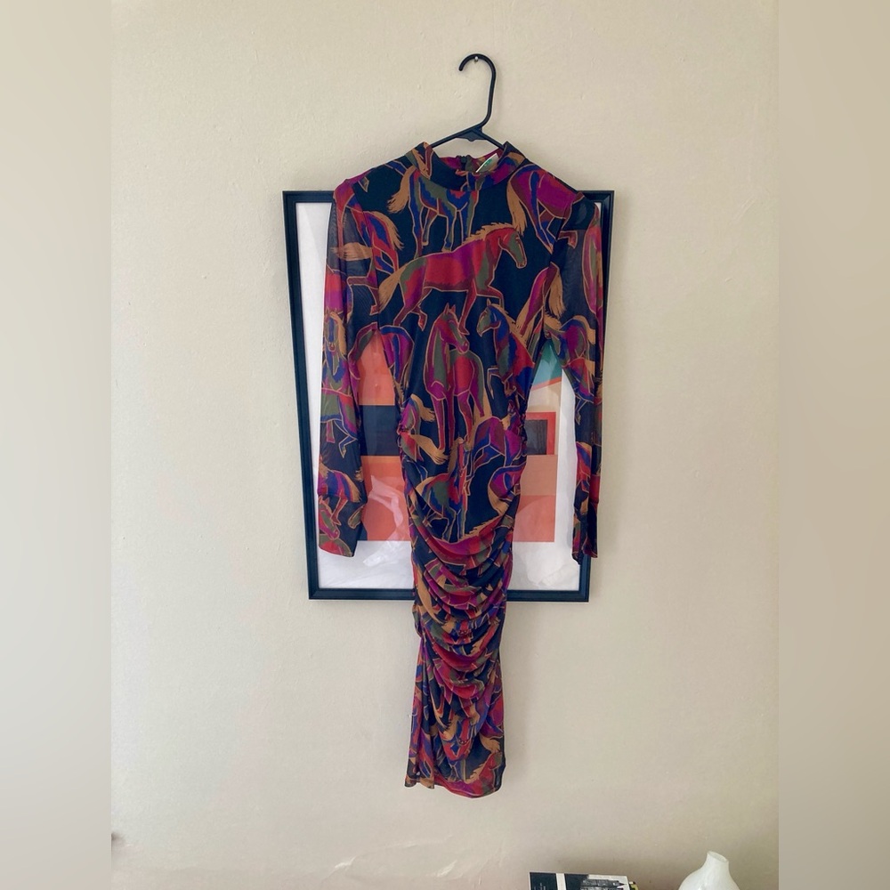 new farm rio wild horses tulle / mesh bodycon dress